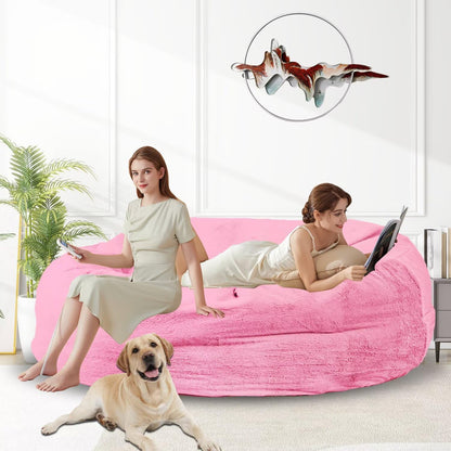 Bean Bag Chair for Adults 6FT,Soft Removable Cover for Teens/Girls Bedroom,Fluffy Giant Round Floor Beanbag Lounger Chairs (No Filler,Pink)