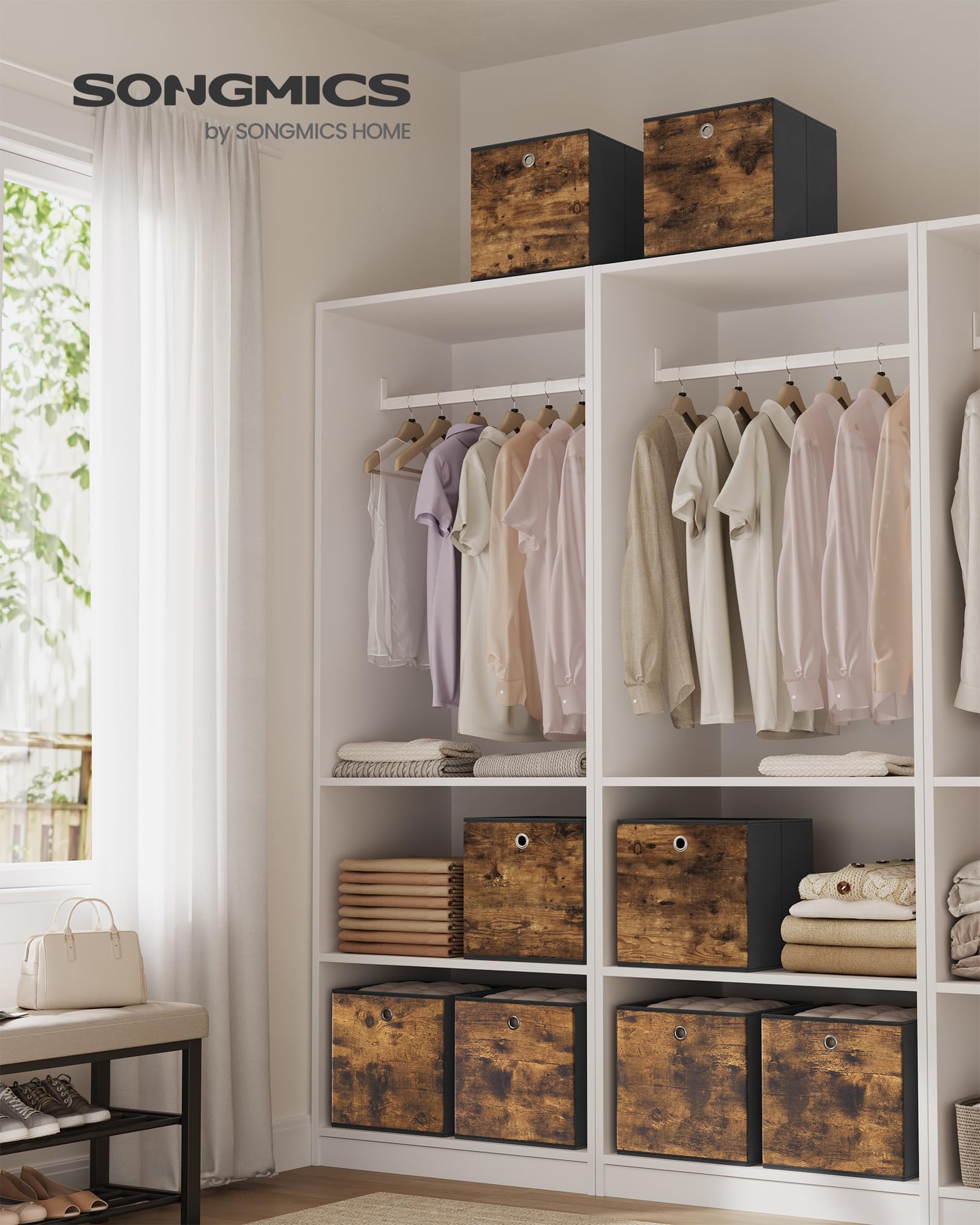 SONGMICS Storage Cubes, Set of 8, 13-Inch Foldable Closet Organizers