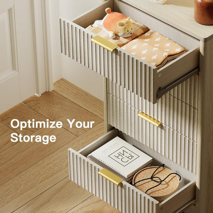 Pipishell Dresser for Bedroom, Fluted 5 Drawers Dresser, 40" Tall Modern Chest of Drawer with Round Edge & Pre-Installed Drawer Slides, Natural Wood Drawer Organizer for Bedroom, Hallway, Gray