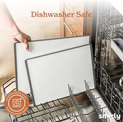 SMIRLY Plastic Cutting Board Set with Holder 3 Pieces, Non-Slip Dishwasher Safe Chopping Boards for Kitchen, Grey & White