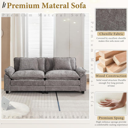 URRED Modular Sectional Sofa Comfy Cloud Couch, Modern Chenille Sofa Sleeper Deep Seat Couches with Ottoman/Pillows for Living Room (Gray, 82.6'')