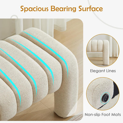 43.3" Bedroom Bench, Upholstered Entryway Bench, Modern End of Bed Ottoman with Solid Wood Legs and Adjustable Foot Pegs for Entryway, Dining Room and Living Room (Beige Linen)