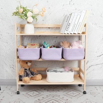 Small Woven Storage Baskets 13“X9”X5“ Decorative Rope Bins for Organizing Shelves, Closets, and Toys, Empty Gift Baskets, Cute Organizer Basket for Home and Office (purple, Large)