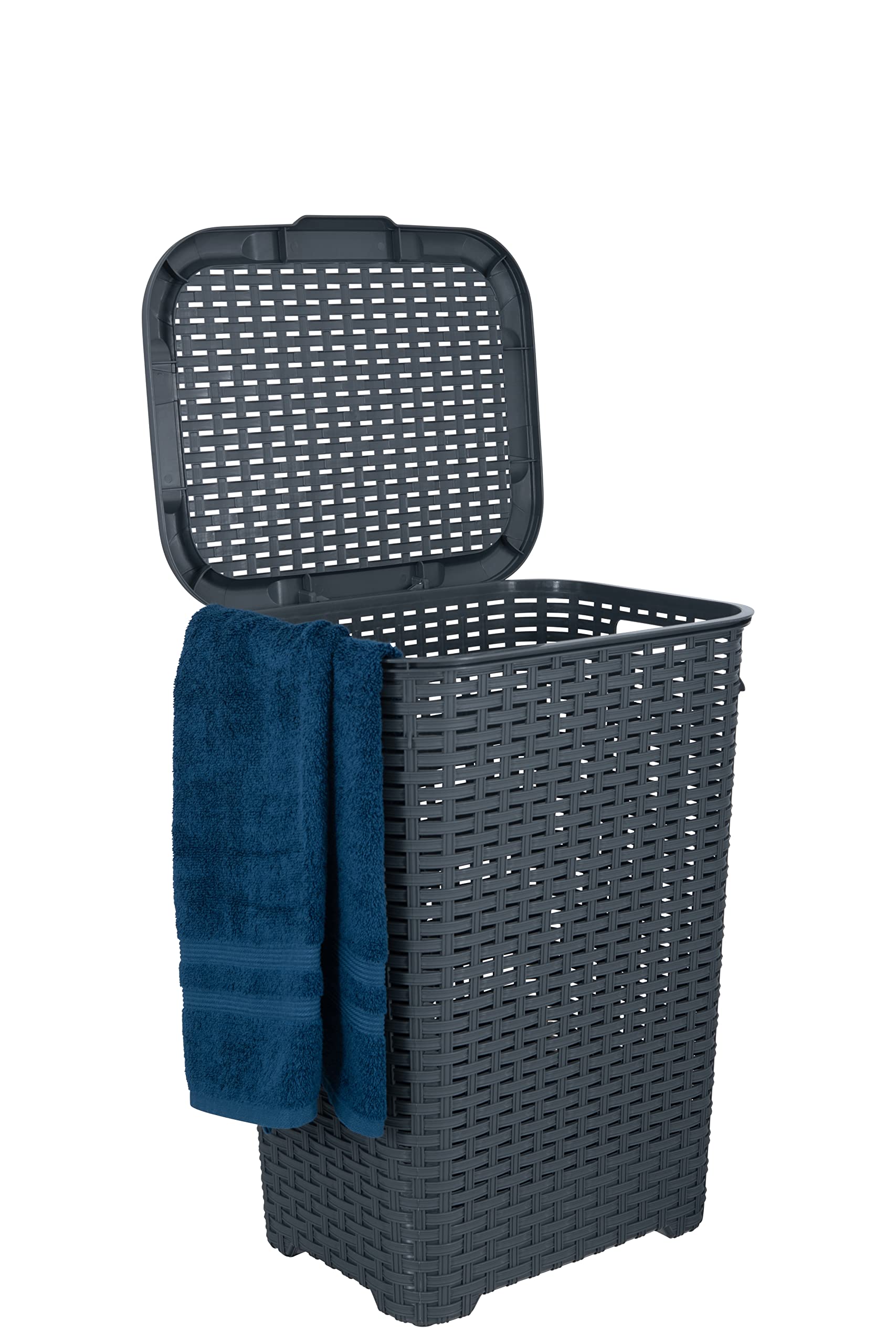 Plastic Laundry Hamper with Lid Laundry Hamper Basket, Grey Tall Cloths Hamper Organizer with