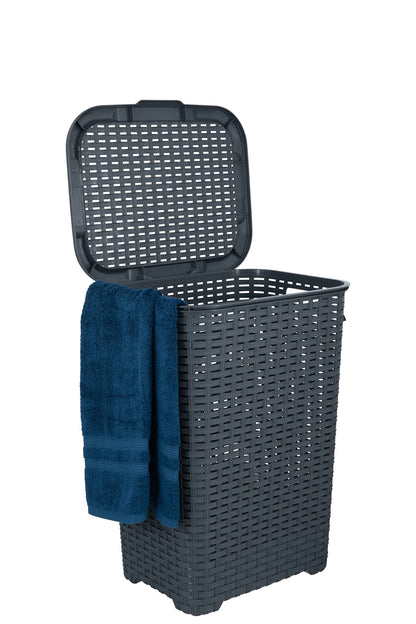 Plastic Laundry Hamper with Lid Laundry Hamper Basket, Grey Tall Cloths Hamper Organizer with