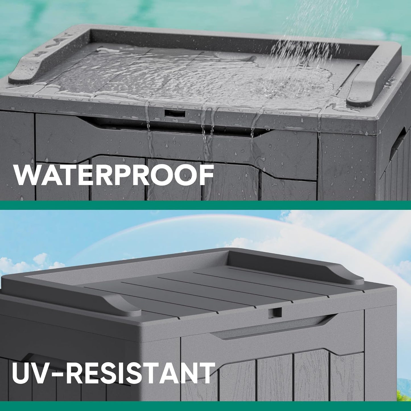 Devoko 30 Gallon Resin Deck Box 2 Pack Outdoor Indoor Waterproof Storage Box for Patio Furniture Pool Accessories Storage for Cushion Garden Tools (Grey, 2 Pack)