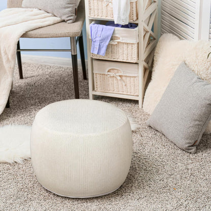 2 Pack Round Inflatable Pouf Ottoman Foot Rest for Couch 20 x 16 Inch Cozy Portable Floor Corduroy Poufs Foot Stool Ottoman with Pump for Living Room Bedroom Chair, Beige