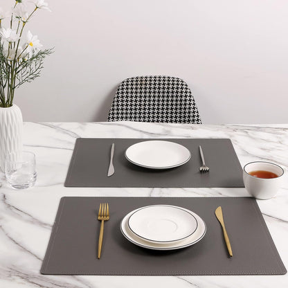 Set of 6 Faux Leather Placemats, PU Table Mats, Waterproof, Stain Resistant, Heat Resistant, Non-Slip Easy to Clean for Kitchen Dining Table,Conference Table C Grey Rectangle
