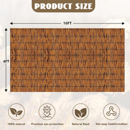 Reed Fencing Rolls, Decorative Bamboo Fencing 4ft High Roll Reed Screen, Bamboo Curtains for Balcony Patio Garden Backyard Outdoor (Light Russet)
