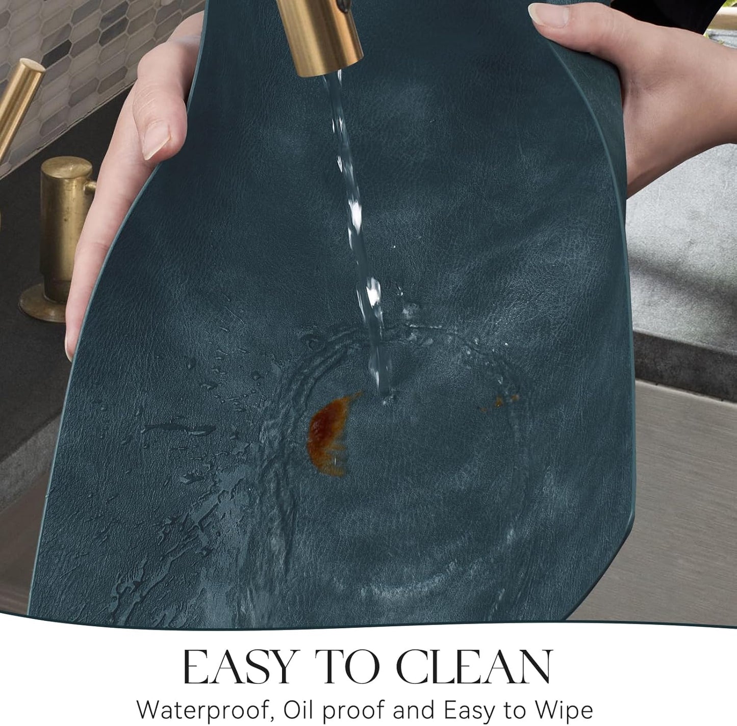 MOSAYT Vinyl Placemats Set of 12-12 X 17 Inch - Faux Leather 100% Waterproof Oil-Proof Wipeable PU Place Mats, Heat Resistant Reversible Table Mats for Kitchen, Dining, Outdoor (Navy Blue)