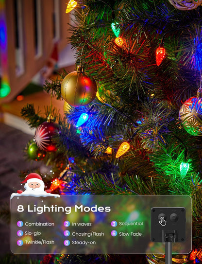 Brightown 4 Pack Solar Operated C6 Strawberry String Lights, 22.64ft 50 LEDs Multicolor LED Christmas Fairy Lights, Solar Christmas Lights Outdoor, Christmas Decorations for Christmas Tree