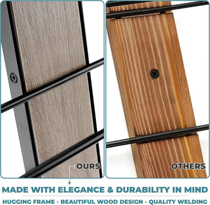 Sorbus Wall Mounted Wine Rack - Wood Wine Rack Wall Mounted for Bottles, Liquor, Champagne - Black Metal Wine Bottle Holder for Home Bar (Set of 3)