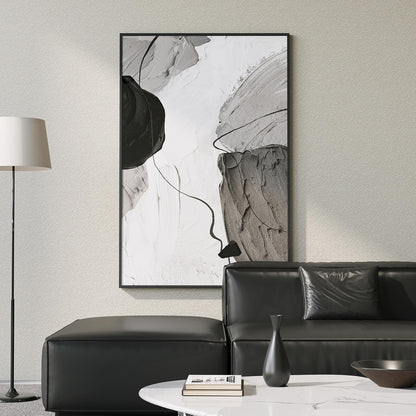 Large Framed Black and White Modern Abstract Vertical Wall Art for Living Room, Canvas Prints Paintings Artwork for Walls, Minimalist Gray Pictures for Hallway Stair Office Wall Decor 40x60 In