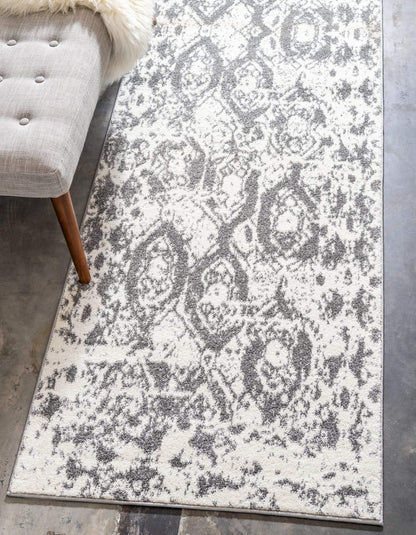 Unique Loom Rosso Collection Vintage, Geometric, Bohemian, Traditional, Distressed, Southwestern Area Rug, 2' 7" x 10' 0", Light Gray/Ivory