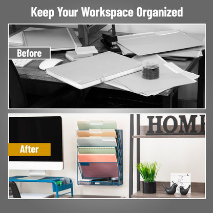 Mind Reader 5-Pocket Vertical File Storage, Desktop Organizer, Wall Mount, Office, Metal Mesh