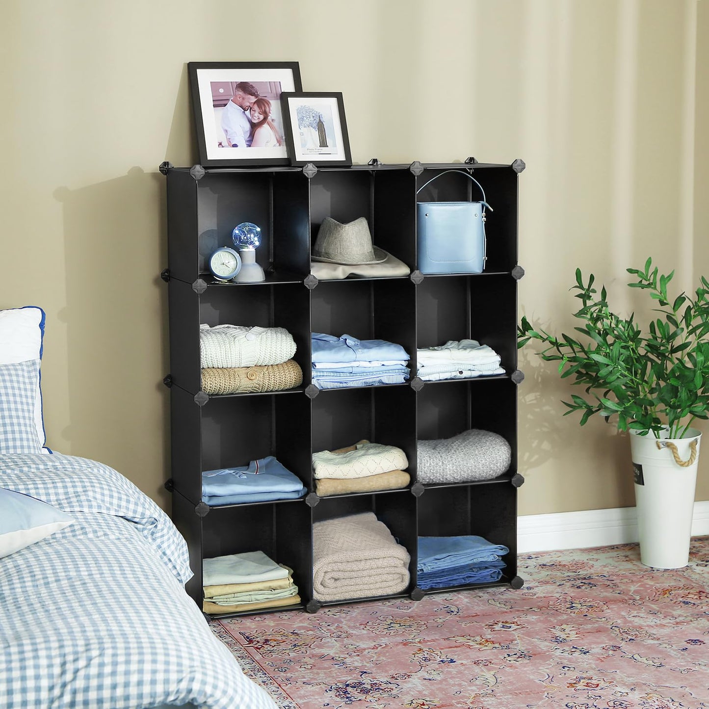 SONGMICS Cube Storage Organizer, Set of 12 Plastic Cubes, Book Shelf, Closet Organizers and