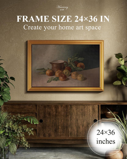 HUARCEY Gold Framed Vintage Wall Art for Living Room Harvest Apples Still Life Oil Painting Large Cottagecore Room Decor Picture Canvas Print Farmhouse Fruit Wall Decor Bedroom Kitchen Bathroom 24x36