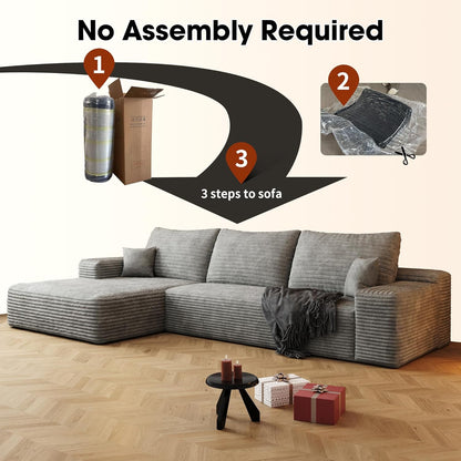 108" Sectional Couches for Living Room Modern Modular Sofa with L-Shape Couchs Upholstered Boneless Couch Deep Seat Sectional Couch with Chaise (Grey, Left Facing Chaise+2Seaters)