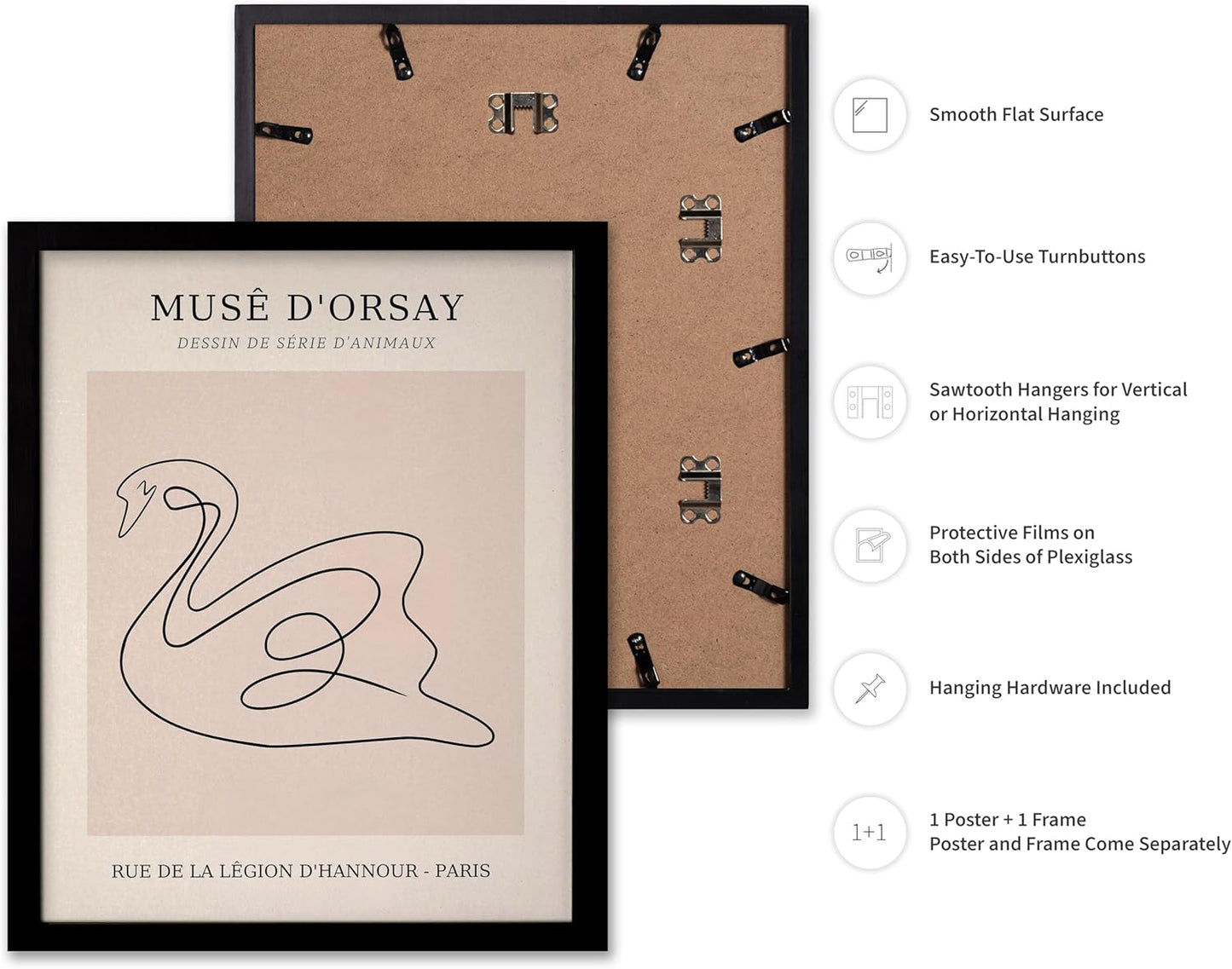 Poster Master Vintage Poster - Retro One Line Swan Drawing Print - Swan Art - Bird Art - Minimal Gift for Her, Animal Lover - Abstract Decor for Home, Office, Bedroom, 16x20 Black Framed