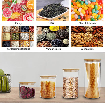SIXAQUAE Glass Food Storage Containers Jar Seal Bamboo Lids 2 Packs 1200ml Airtight Canister Organization Sets Stackable