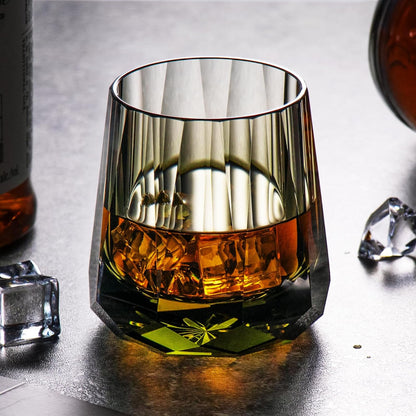 KAMMAK Crystal Whiskey Glasses Set of 2, Handcrafted 6.76oz Old Fashioned Glasses Stemless, Luxury Cocktail Glasses, Hand Blown Scotch Cup for Women, Men Gift for Rocks, Bourbon, Bar Barware
