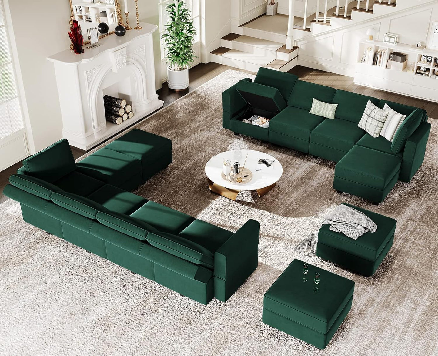 Belffin Modular Sectional Sofa with Storage Seats Velvet L Shaped Corner Couch Convertible Sectional Sofa with Chaise (Green, L Shape-1)…