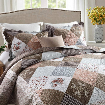 NEWLAKE Quilt Bedspread Sets-Checkered Floral Reversible Coverlet Set,Queen Size