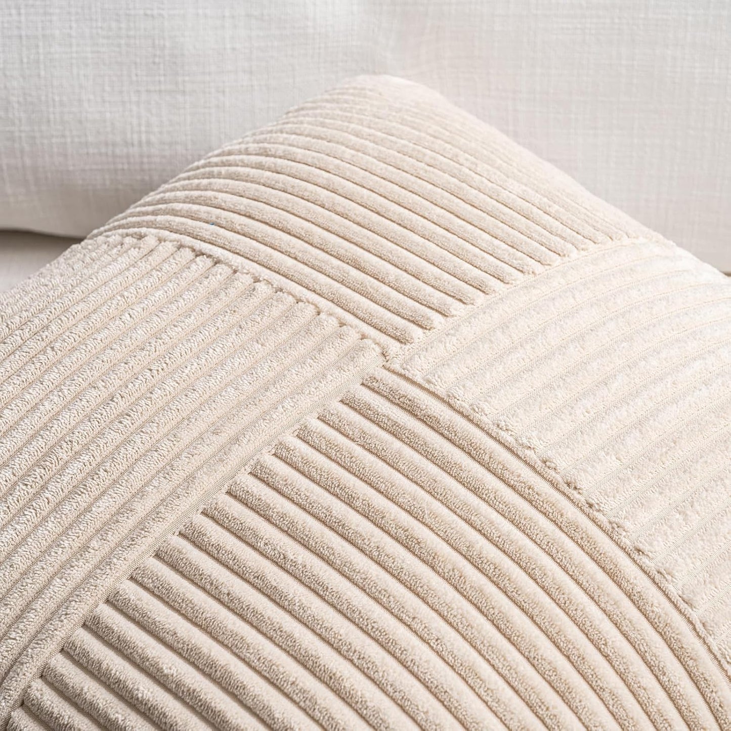 Fancy Homi 2 Packs Tan Euro Decorative Throw Pillow Covers 28x28 Inch for Living Room Couch Bed, Farmhouse Boho Home Decor, Soft Corss Corduroy Patchwork Textured Square Beige Cushion Case 71x71 cm