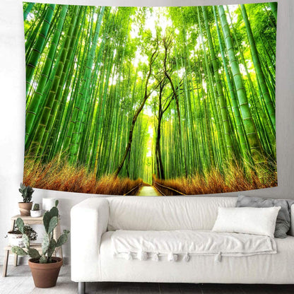 Delur Forest Pathway Tapestry Sunset Tropical Rainforest Nature Tree Tapestry Wall Hanging Sunrise Scenic Natural Green Landscape Headboard for Bedroom Living Room Home Decor (51.2" x 59.1")