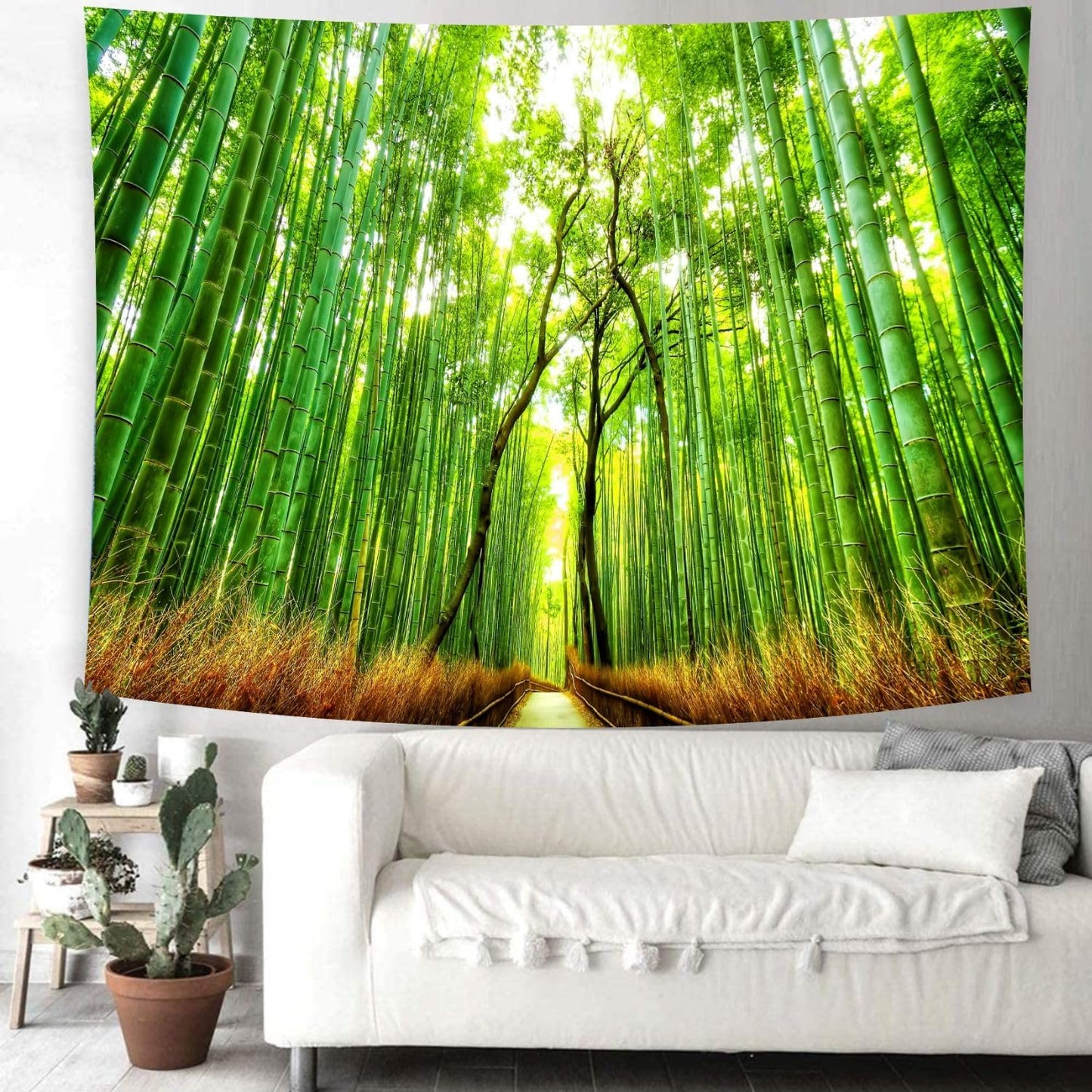 Delur Forest Pathway Tapestry Sunset Tropical Rainforest Nature Tree Tapestry Wall Hanging Sunrise Scenic Natural Green Landscape Headboard for Bedroom Living Room Home Decor (70.8" x 92.5")