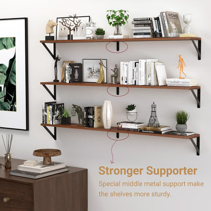 Heimlove 48 Inch Large Wall Bookshelves Set of 3, Wall Mounted Bookshelves,Heavy Duty Wooden Shelves for Living Room,Bedroom,Kitchen,Laundry Room Storage & Decor