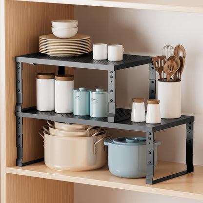 Metal Stackable Expandable Storage Shelf - Multi-Functional Home Storage Shelf, Suitable for Kitchen, Cabinet，Bathroom, Office, Garage, etc.（1PACK/Black/Medium