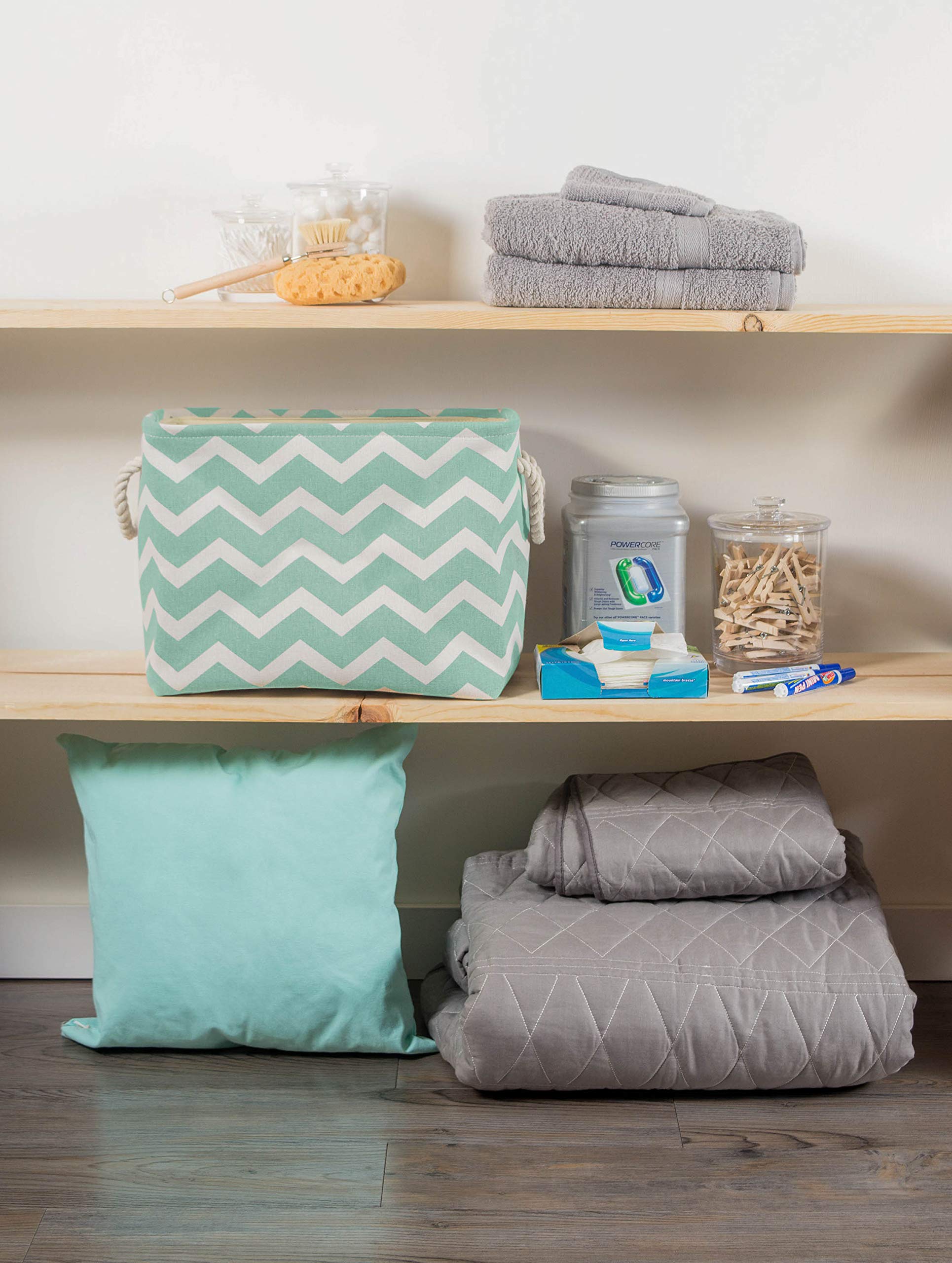 DII Polyester Container with Handles, Chevron Storage Bin, Large, Aqua