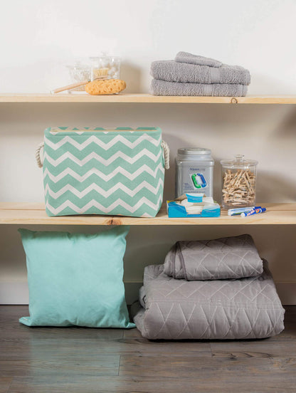 DII Polyester Container with Handles, Chevron Storage Bin, Large, Aqua