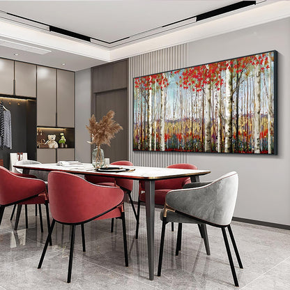 Mofutinpo Large Framed Wall Decor canvas Red Leaves White Birch Tree Wall Art For Living Room bedroom rustic kitchen Modern painting Artwork 29x58 Large Size Black Framed