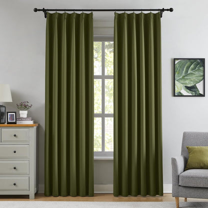 KangBang Olive Green Blackout Curtains 90 Inches Long for Bedroom, Pinch Pleated Thermal Insulated Memory Shape Draperies for Living Room Kitchen with Hooks(40”Wx90”L,2 Panels)