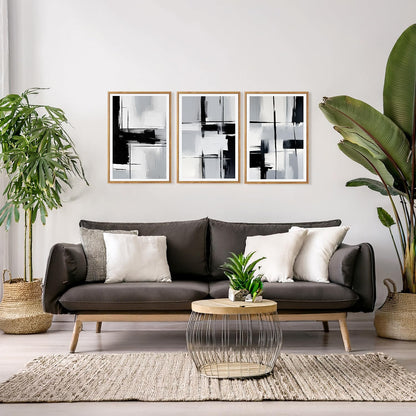 HPNIUB Modern Abstract Geometric Wall Art, Black & White Canvas Neutral Prints, Minimalist Bohemian Mid-Century Wall Art for Hallway, Office Wall Decor- 16"x24"x3