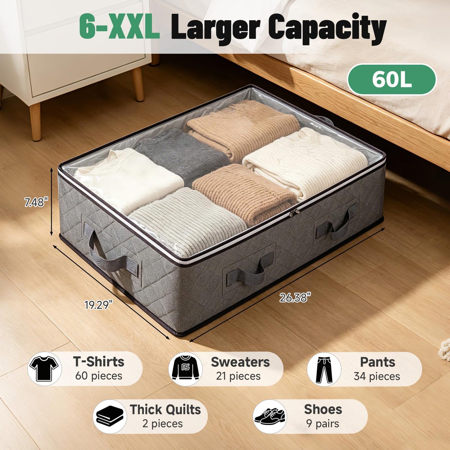 Pterying 6 Pack Under Bed Storage Containers with Transparent Clear Window