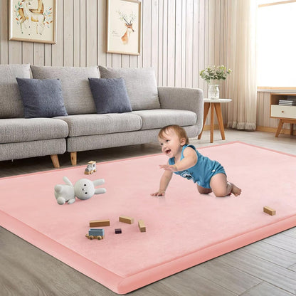 Baby Play Mat for Floor Tummy Time Nursery Rug Muscle Area Rug Playroom Tatami 50 * 50" Memory Foam 1.3" Thick Crawling Mat For Babies,Toddlers, Infants, Kids(Pink)