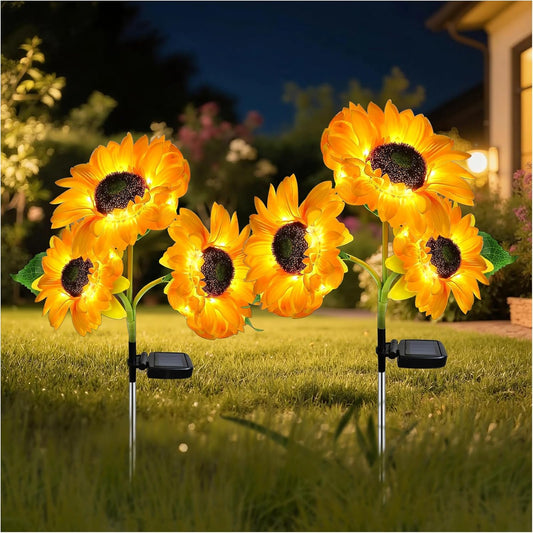 Outdoor Solar Garden Stake Lights,Upgraded LED Solar Powered Light with 3 Sunflower, Waterproof Solar Decorative Lights for Garden, Patio, Backyard (2 Pack 6 Flower)