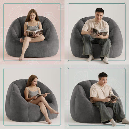 Giant Bean Bag Chair for Adults - Comfy Plush Round Shell Soft Accent Chair, Oversized Cozy Lounge Floor Sofa Reading Chair, Mini Couch for Living Room, Bedroom & Game Rooms, Gray