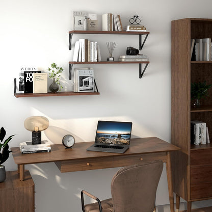 Heimlove Floating Shelves for Wall, 24 Inch Long Wood Floating Shelves Set of 3, Wall Mounted Hanging Shelf for Bathroom Bedroom Kitchen, Walnut