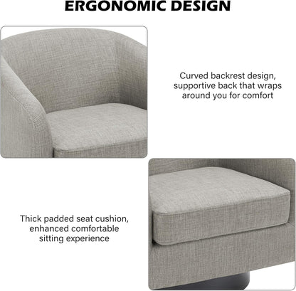 Swivel Barrel Accent Chair, Modern Round Linen Arm Chair for Living Room, Bedroom, Comfy Club Reading Chairs for Adults（Linen Fabric, Khaki, Set of 1