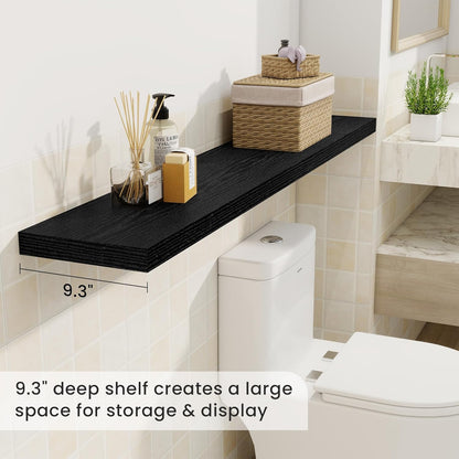 Fun Memories 55 Inch Fireplace Mantel Shelf -Long Floating Shelves, Deep Wall Mounted Farmhouse Display Shelves with Invisible Heavy Duty Metal Bracket, Black, 2 Pack