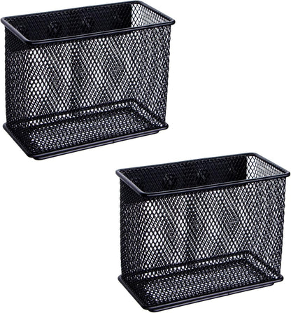 dedoot Magnetic Basket 2 Pack Magnetic Holder Locker Magnetic Pen Holder Magnetic Pencil Holder Strong for Whiteboard Marker, 4.7x2.3x3.7inch Black Mesh Magnetic Pen Holder for Refrigerator Fridge