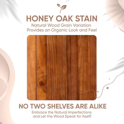 Homeforia Oak Floating Shelves 36 inches Long, High End Solid Real Wood 36 inch Floating Shelf for Room Wall, Honey Oak Wooden 36inch Kitchen Shelves, Heavy Duty Bracket, 36 X 6.5 X 1.75 in, Set of 2