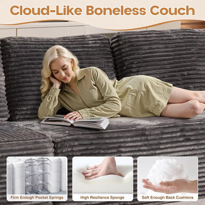Cloud Sectional Couches for Living Room,U Shaped Modular Sofas No Assembly,165x107 Inches Plush Corduroy Oversized Floor Couch Set with Deep Seat Chaise,Grey