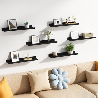 upsimples Floating Shelves for Wall, Wall Shelves for Decor Storage Set of 6, Wall Mounted Wood Shelf for Bedroom, Living Room, Bathroom, Kitchen, 23.6 inch Long Picture Ledge Shelf, Black