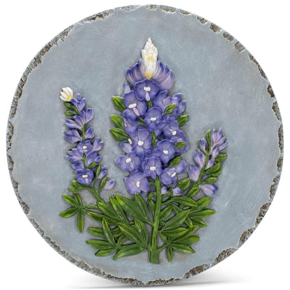 NAT & Jules Floral Colorful Dimensional Indoor Outdoor 12 inch Round Cast Resin Decorative Garden Stepping Stone, Patio, Walkway Sculpture Yard Art, Bluebonnet