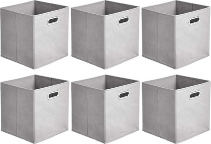 Amazon Basics Collapsible Cube Storage Organizer Bins, 6-Pack, 10.5 x 10.5 x 11 inches, Light Grey